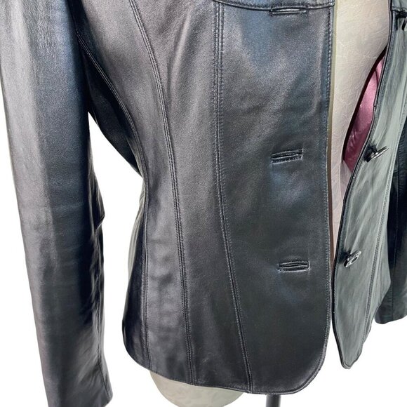 Wilsons Leather Maxima Womens Blazer Jacket Size Large Black Button Down - Picture 5 of 10